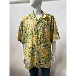 Tommy Bahama Mens XL Hawaiian Shirt Yellow Floral 100% Silk Short Sleeve Button-
